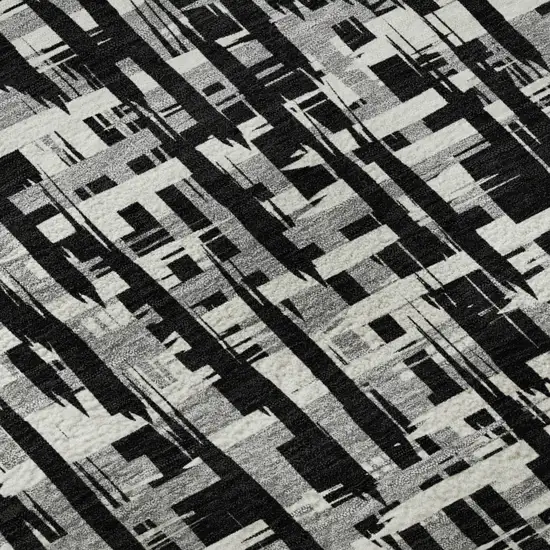 Black Ivory And Gray Abstract Geometric Washable Area Rug With UV Protection Photo 9