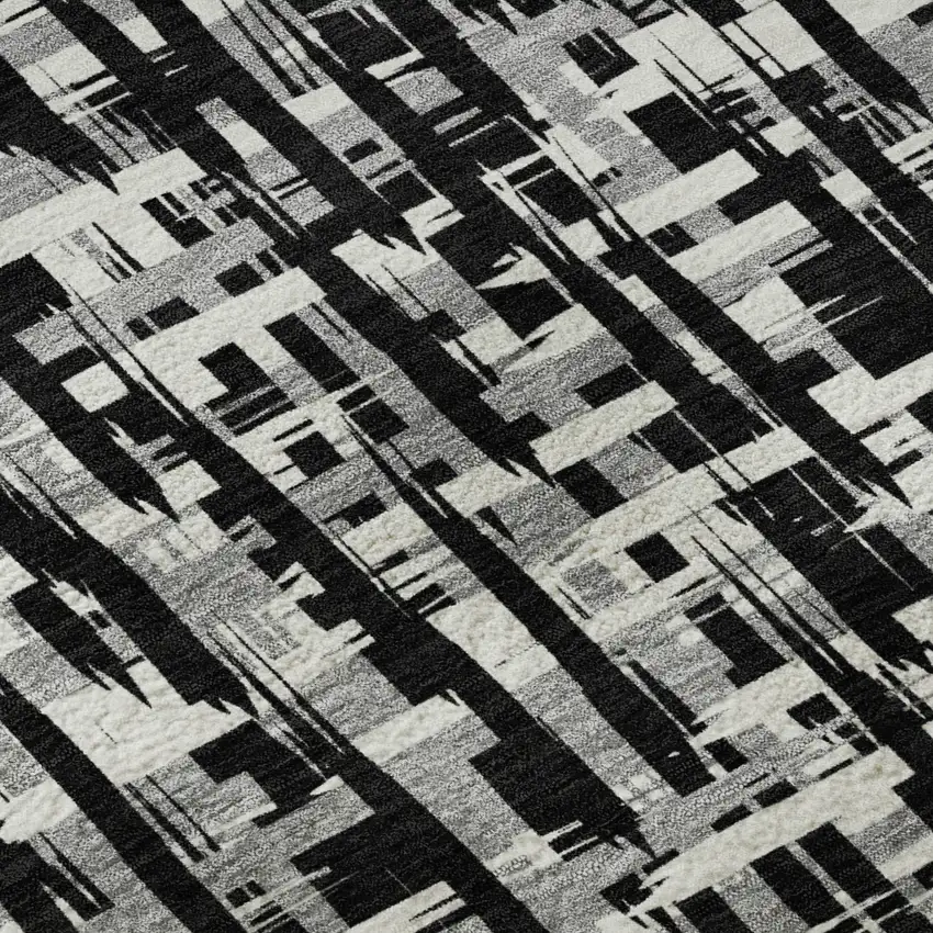 Black Ivory And Gray Abstract Geometric Washable Area Rug With UV Protection Photo 9