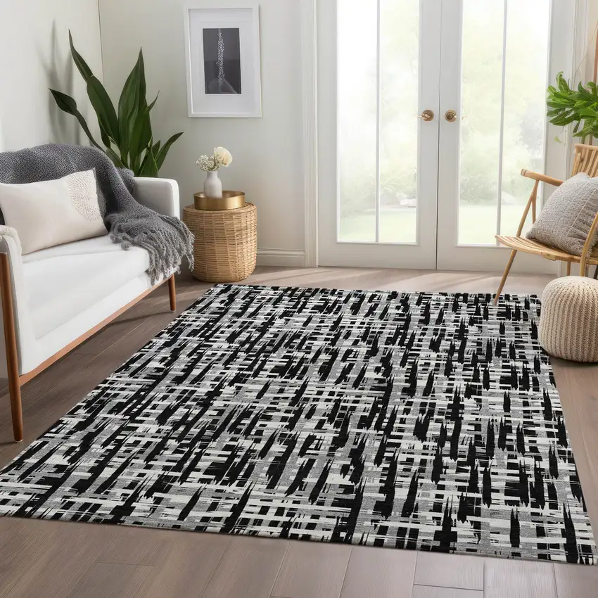 Black Ivory And Gray Abstract Geometric Washable Area Rug With UV Protection Photo 5