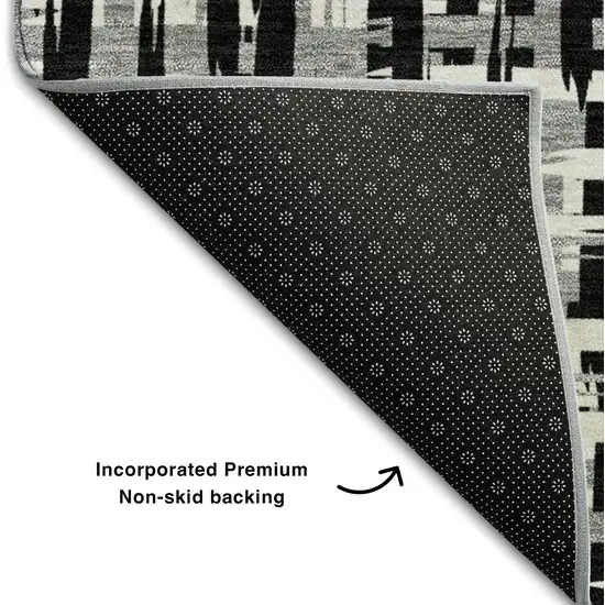 Black Ivory And Gray Abstract Geometric Washable Area Rug With UV Protection Photo 6