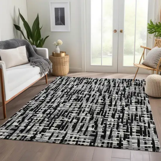 Black Ivory And Gray Abstract Geometric Washable Area Rug With UV Protection Photo 5
