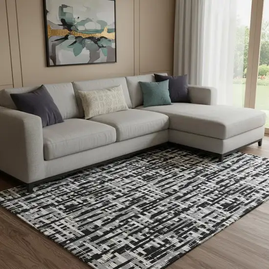 Black Ivory And Gray Abstract Geometric Washable Area Rug With UV Protection Photo 2