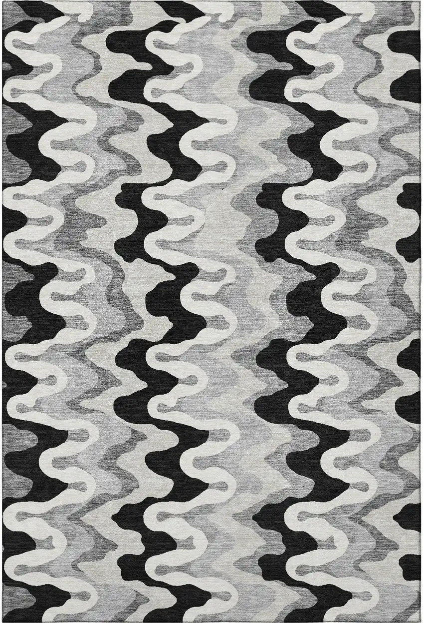 Black Ivory And Gray Abstract Washable Area Rug With UV Protection Photo 4