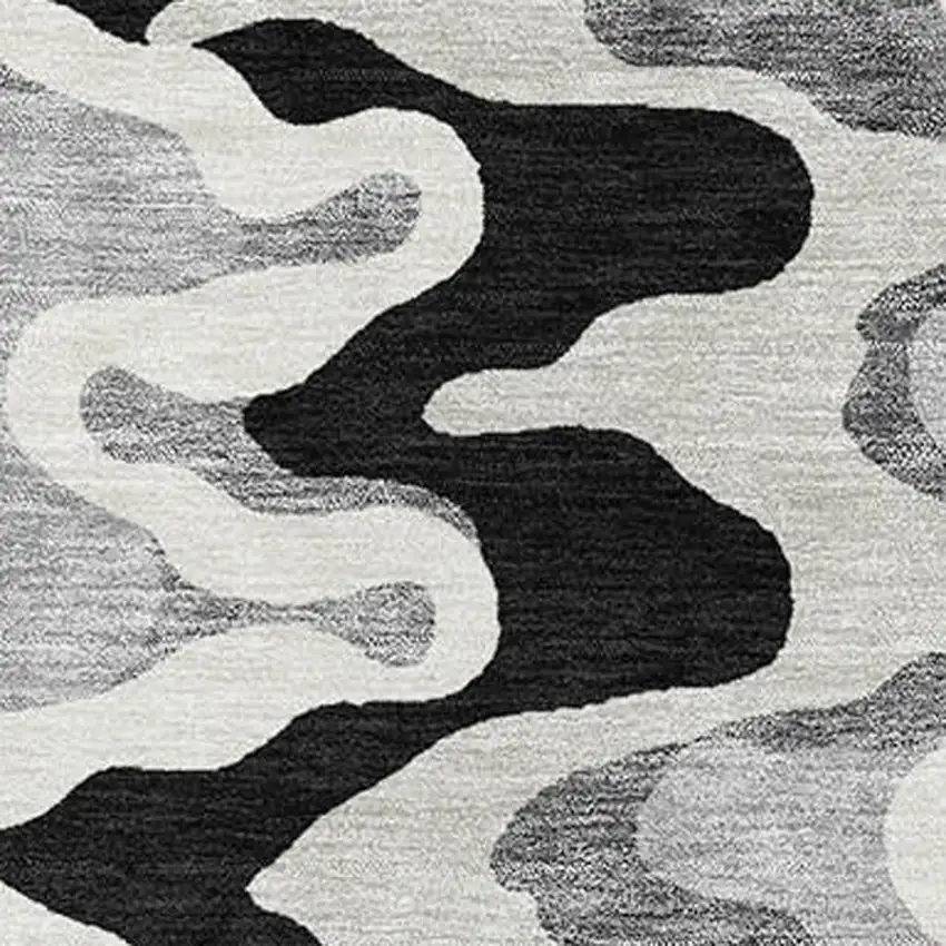 Black Ivory And Gray Abstract Washable Area Rug With UV Protection Photo 3