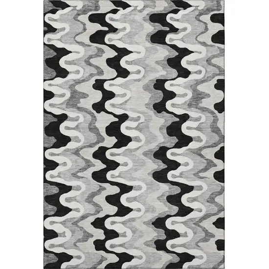 Black Ivory And Gray Abstract Washable Area Rug With UV Protection Photo 4