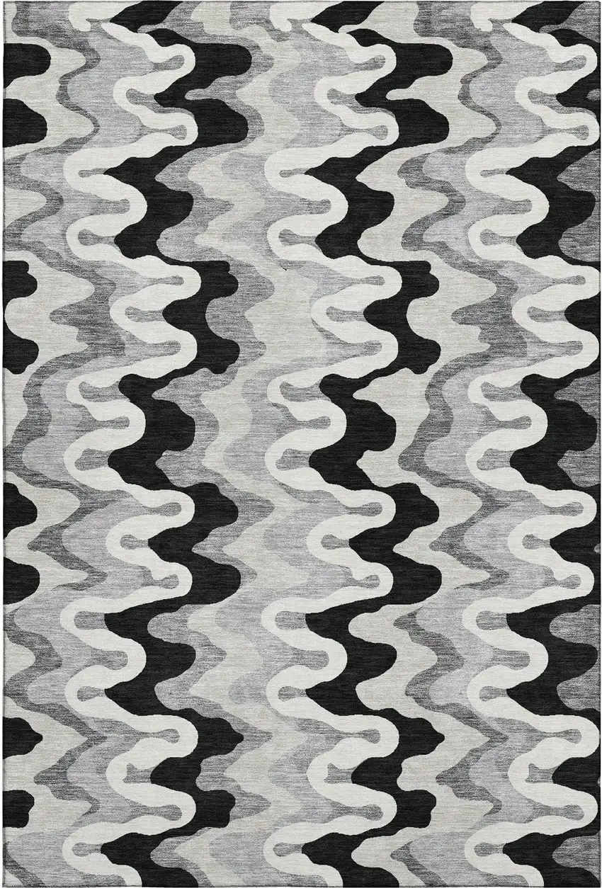 Black Ivory And Gray Abstract Washable Area Rug With UV Protection Photo 1
