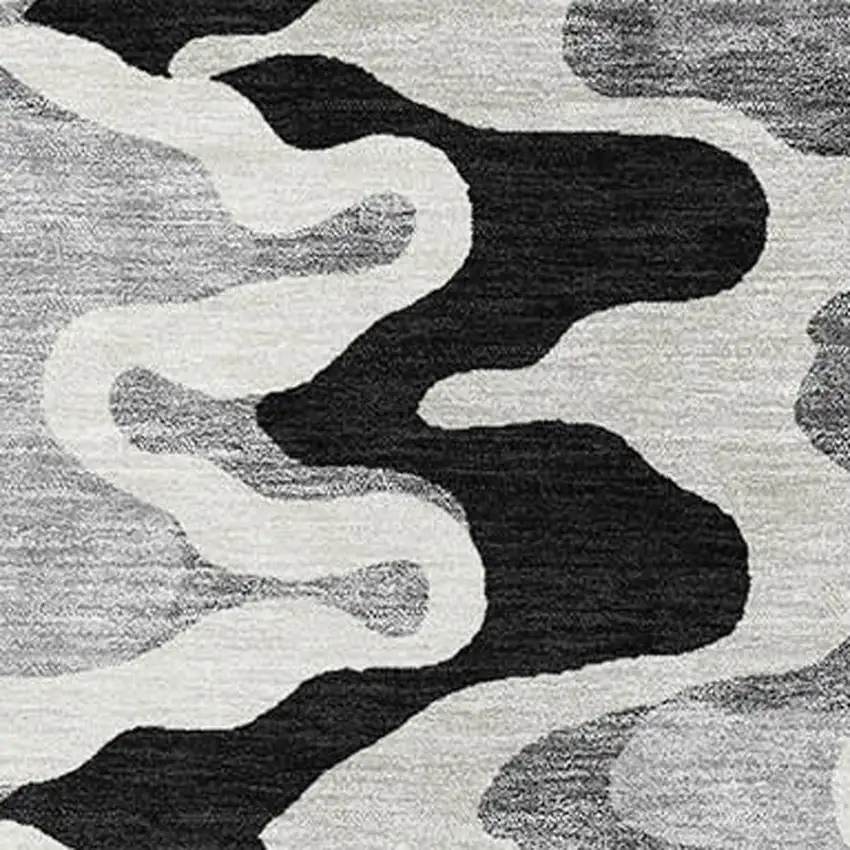 Black Ivory And Gray Abstract Washable Area Rug With UV Protection Photo 3
