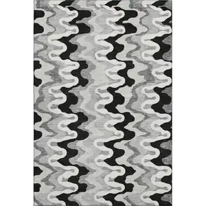 Photo of Black Ivory And Gray Abstract Washable Area Rug With UV Protection