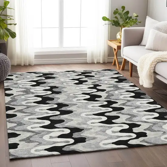 Black Ivory And Gray Abstract Washable Area Rug With UV Protection Photo 5