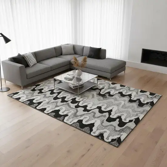 Black Ivory And Gray Abstract Washable Area Rug With UV Protection Photo 2