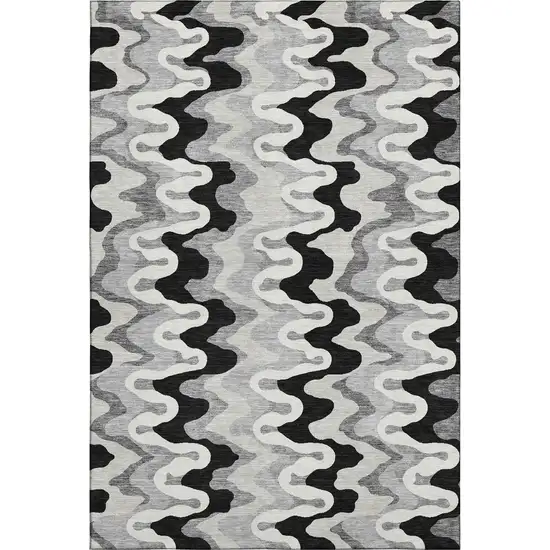 Black Ivory And Gray Abstract Washable Area Rug With UV Protection Photo 1