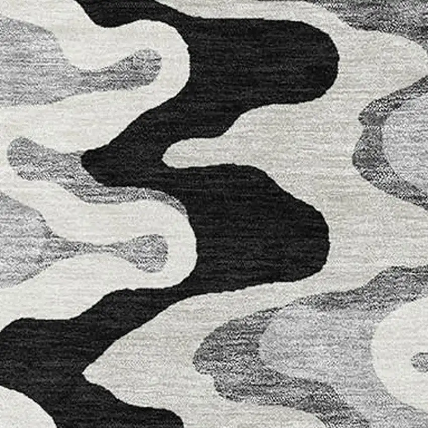 Black Ivory And Gray Abstract Washable Area Rug With UV Protection Photo 3