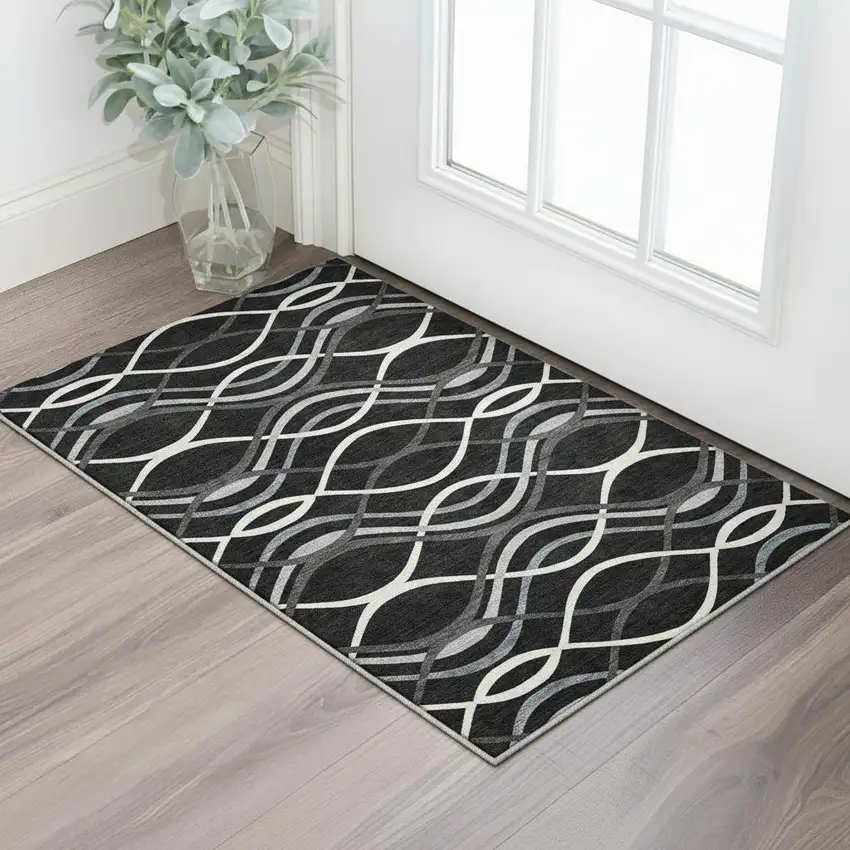 Black Ivory And Gray Abstract Washable Area Rug With UV Protection Photo 2