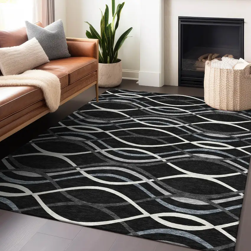 Black Ivory And Gray Abstract Washable Area Rug With UV Protection Photo 6
