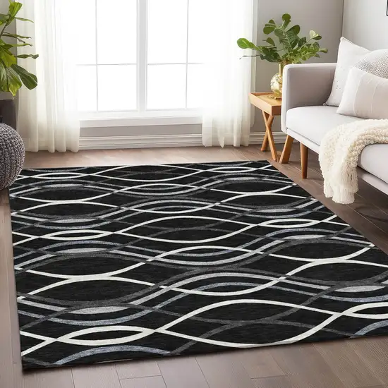 Black Ivory And Gray Abstract Washable Area Rug With UV Protection Photo 5