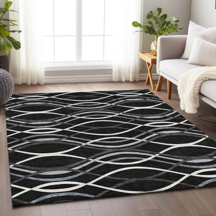 Black Ivory And Gray Abstract Washable Area Rug With UV Protection Photo 5