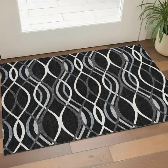 Black Ivory And Gray Abstract Washable Area Rug With UV Protection Photo 1