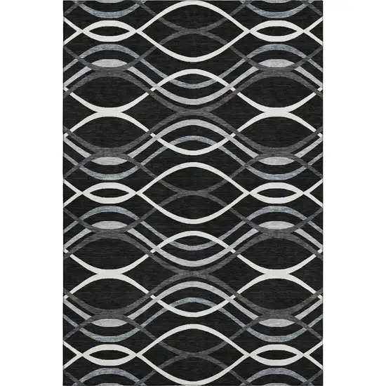 Black Ivory And Gray Abstract Washable Area Rug With UV Protection Photo 1