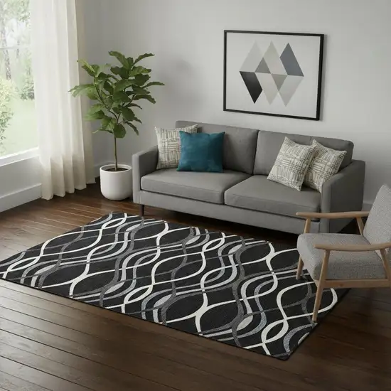 Black Ivory And Gray Abstract Washable Area Rug With UV Protection Photo 1