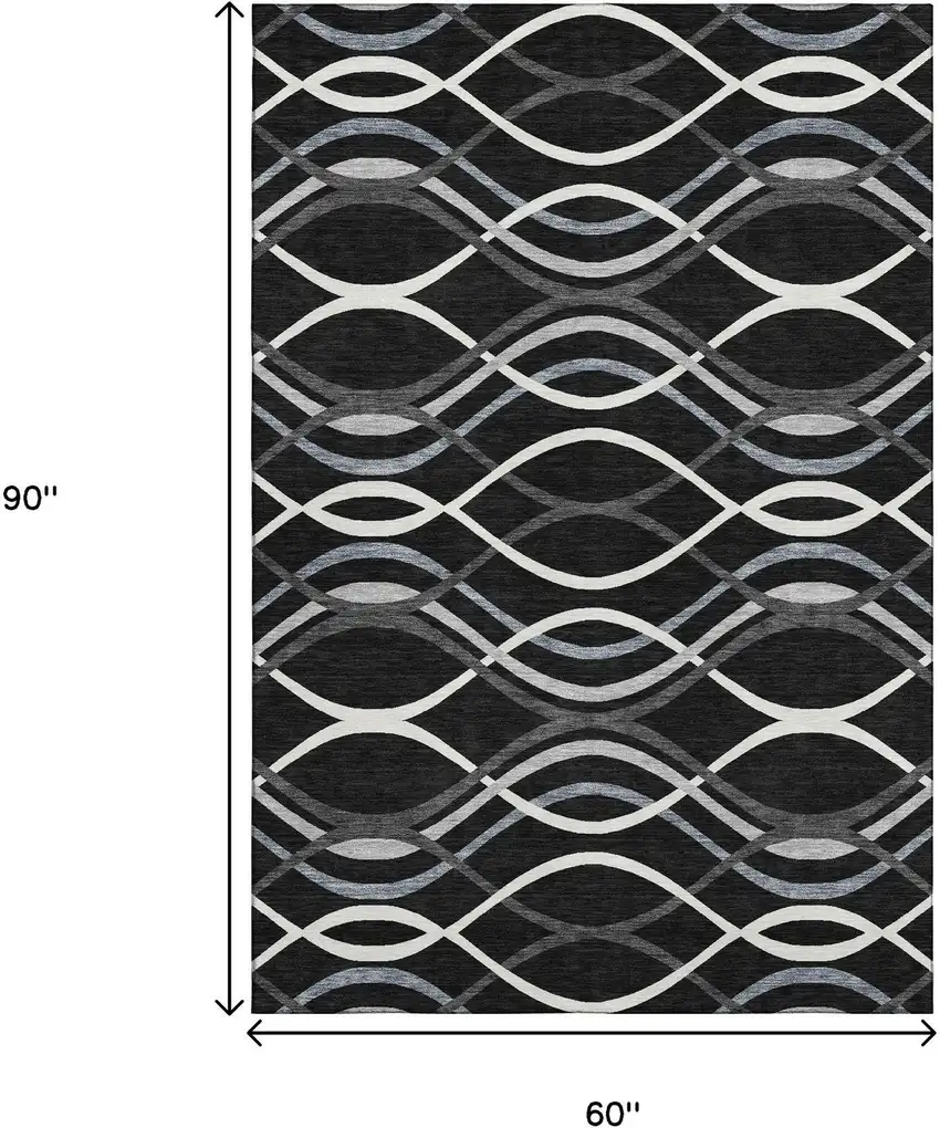 Black Ivory And Gray Abstract Washable Area Rug With UV Protection Photo 3