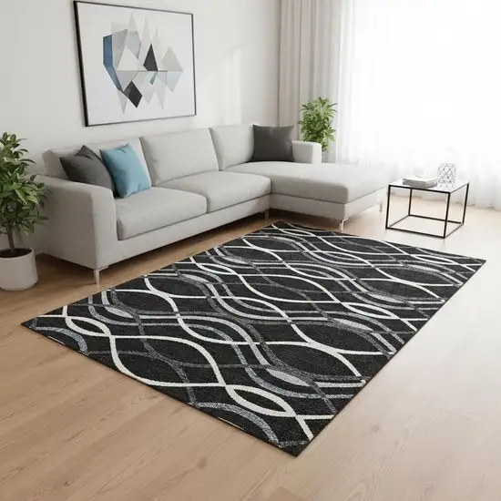 Black Ivory And Gray Abstract Washable Area Rug With UV Protection Photo 2