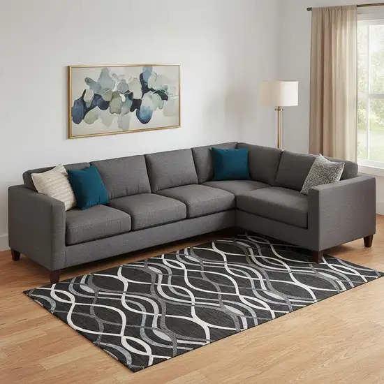 Black Ivory And Gray Abstract Washable Area Rug With UV Protection Photo 1