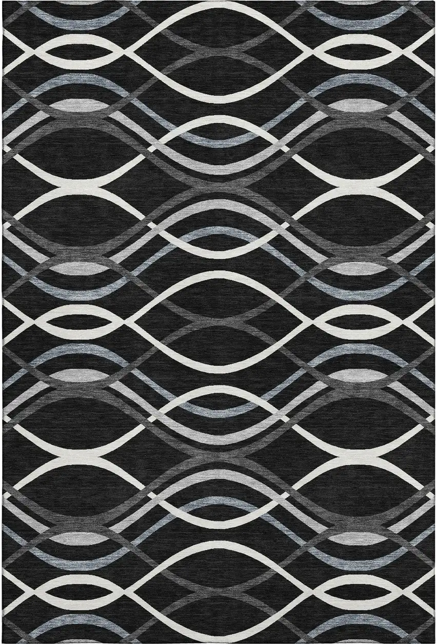 Black Ivory And Gray Abstract Washable Area Rug With UV Protection Photo 1