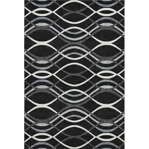 Photo of Black Ivory And Gray Abstract Washable Area Rug With UV Protection