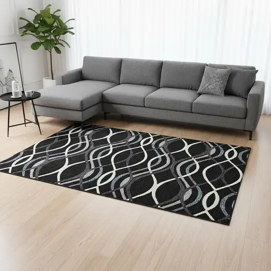 Black Ivory And Gray Abstract Washable Area Rug With UV Protection Photo 2
