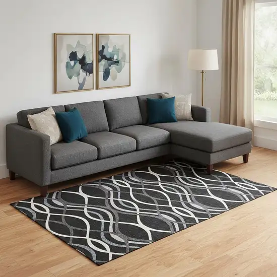 Black Ivory And Gray Abstract Washable Area Rug With UV Protection Photo 1