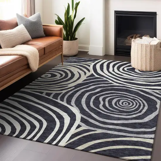 Black Ivory And Gray Abstract Washable Area Rug With UV Protection Photo 6