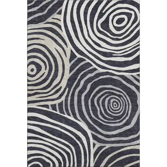 Black Ivory And Gray Abstract Washable Area Rug With UV Protection Photo 1