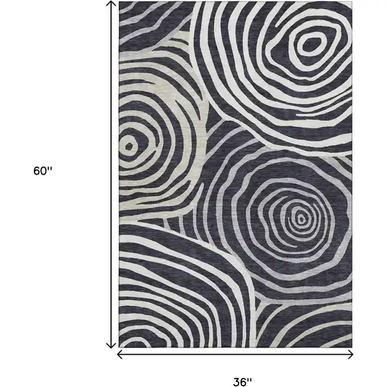 Black Ivory And Gray Abstract Washable Area Rug With UV Protection Photo 3