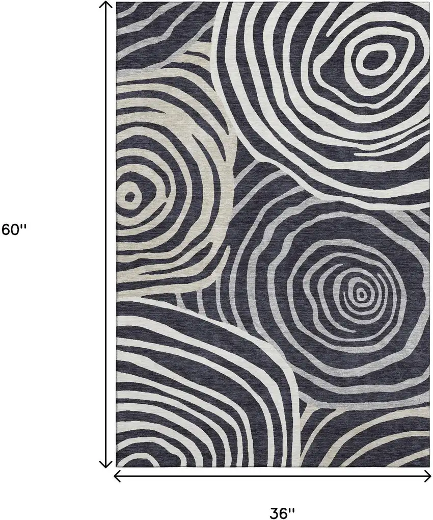 Black Ivory And Gray Abstract Washable Area Rug With UV Protection Photo 3