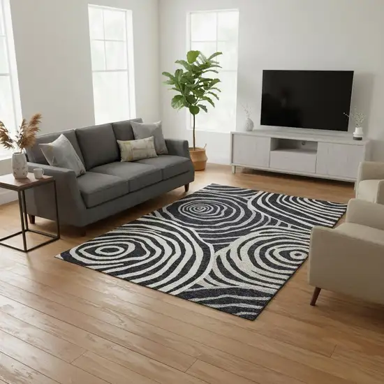 Black Ivory And Gray Abstract Washable Area Rug With UV Protection Photo 2