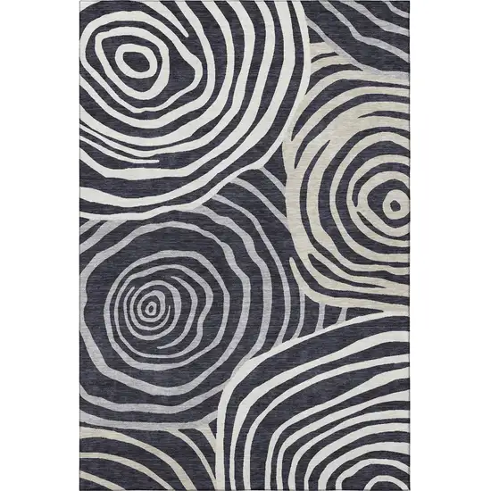 Black Ivory And Gray Abstract Washable Area Rug With UV Protection Photo 4