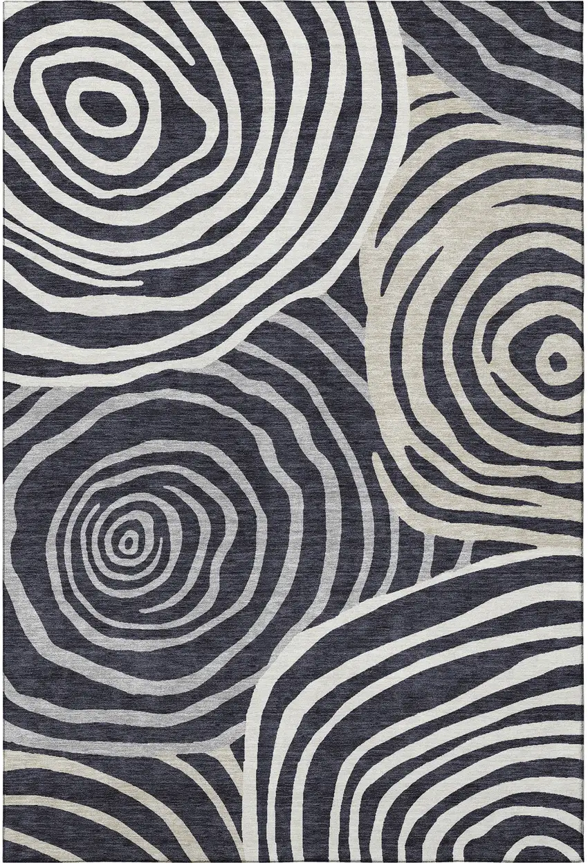 Black Ivory And Gray Abstract Washable Area Rug With UV Protection Photo 4