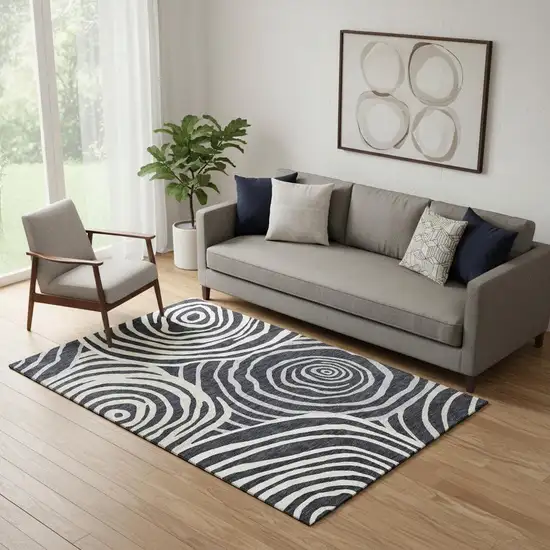 Black Ivory And Gray Abstract Washable Area Rug With UV Protection Photo 1