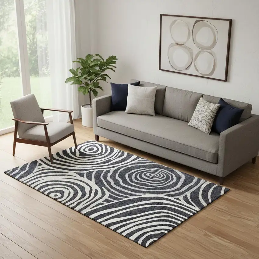 Black Ivory And Gray Abstract Washable Area Rug With UV Protection Photo 1
