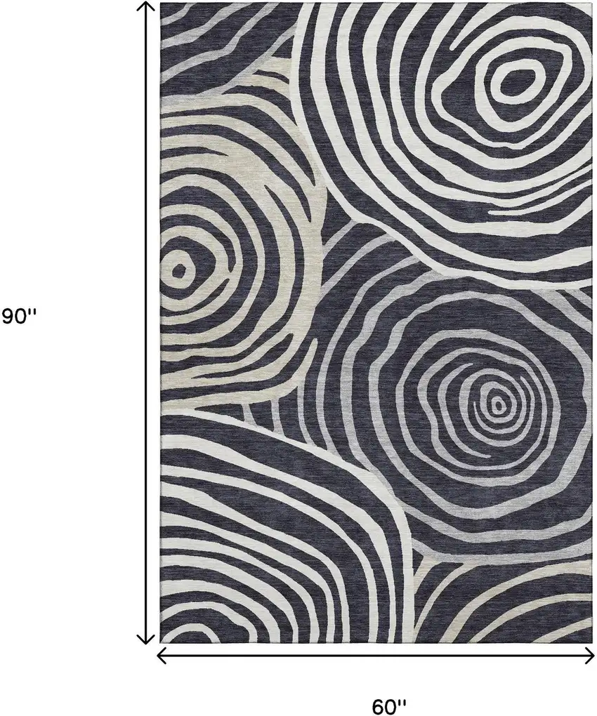 Black Ivory And Gray Abstract Washable Area Rug With UV Protection Photo 3