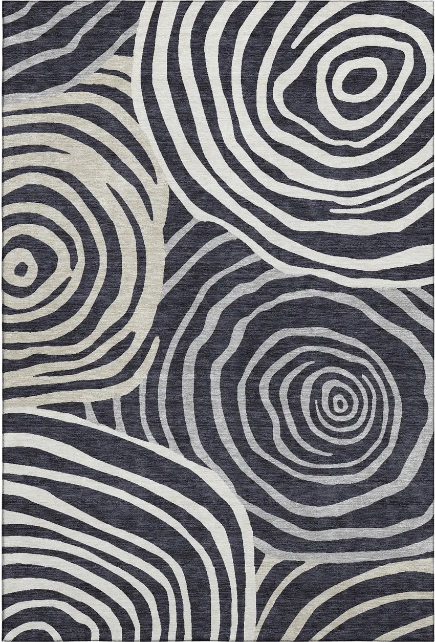 Black Ivory And Gray Abstract Washable Area Rug With UV Protection Photo 1