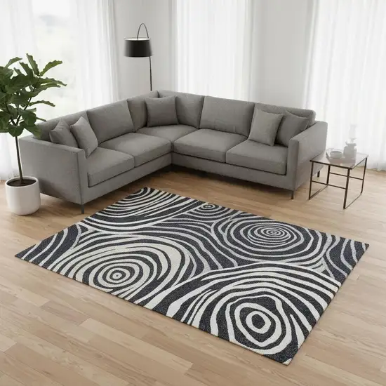 Black Ivory And Gray Abstract Washable Area Rug With UV Protection Photo 2