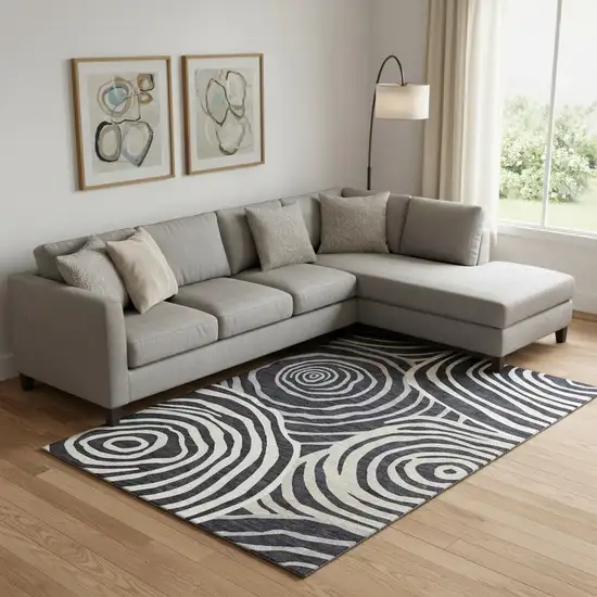 Black Ivory And Gray Abstract Washable Area Rug With UV Protection Photo 1