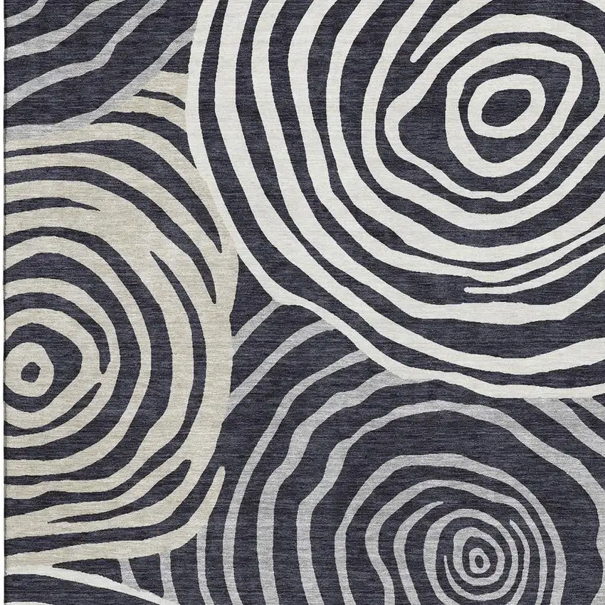 Black Ivory And Gray Abstract Washable Area Rug With UV Protection Photo 4