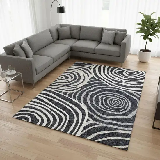 Black Ivory And Gray Abstract Washable Area Rug With UV Protection Photo 2
