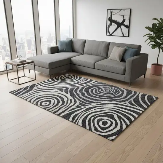 Black Ivory And Gray Abstract Washable Area Rug With UV Protection Photo 2