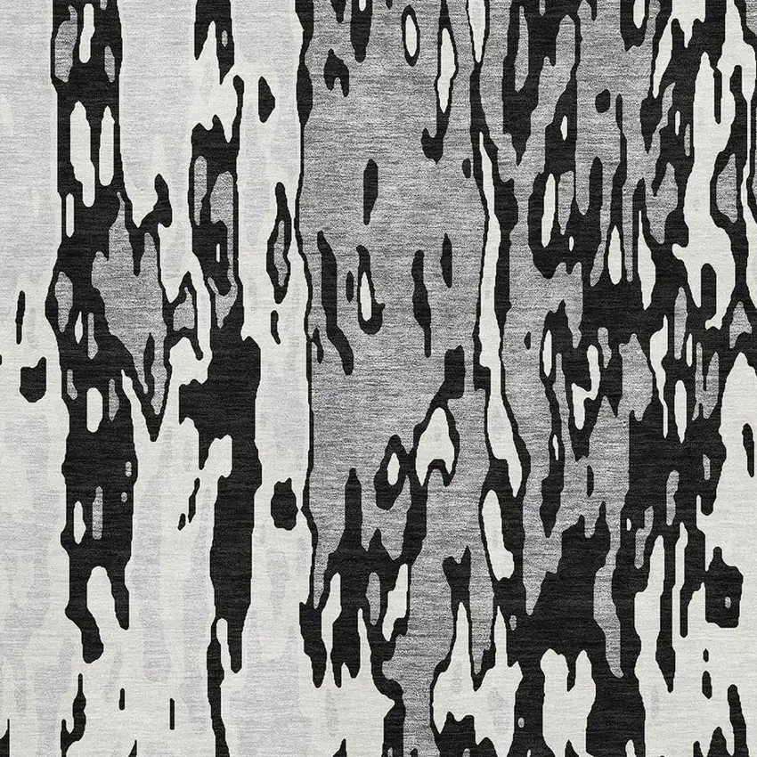 Black Ivory And Gray Abstract Washable Area Rug With UV Protection Photo 2