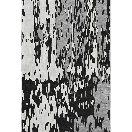 Black Ivory And Gray Abstract Washable Area Rug With UV Protection Photo 1