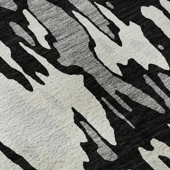 Black Ivory And Gray Abstract Washable Area Rug With UV Protection Photo 9