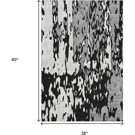 Black Ivory And Gray Abstract Washable Area Rug With UV Protection Photo 9